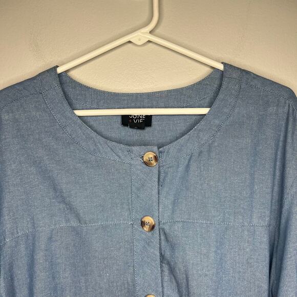 June + Vie by Roaman's Women's Plus Size Puff Sleeve Chambray Jacket Top Size 1X - Picture 3 of 11